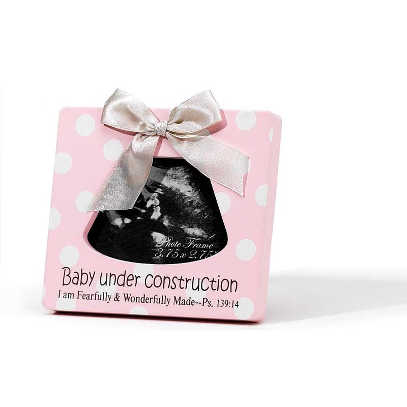 Dicksons Girl Under Construction Psalm 139:14 Pink Polka Dot 4.5 x 5 Wood Sonogram Photo Frame Sign Plaque